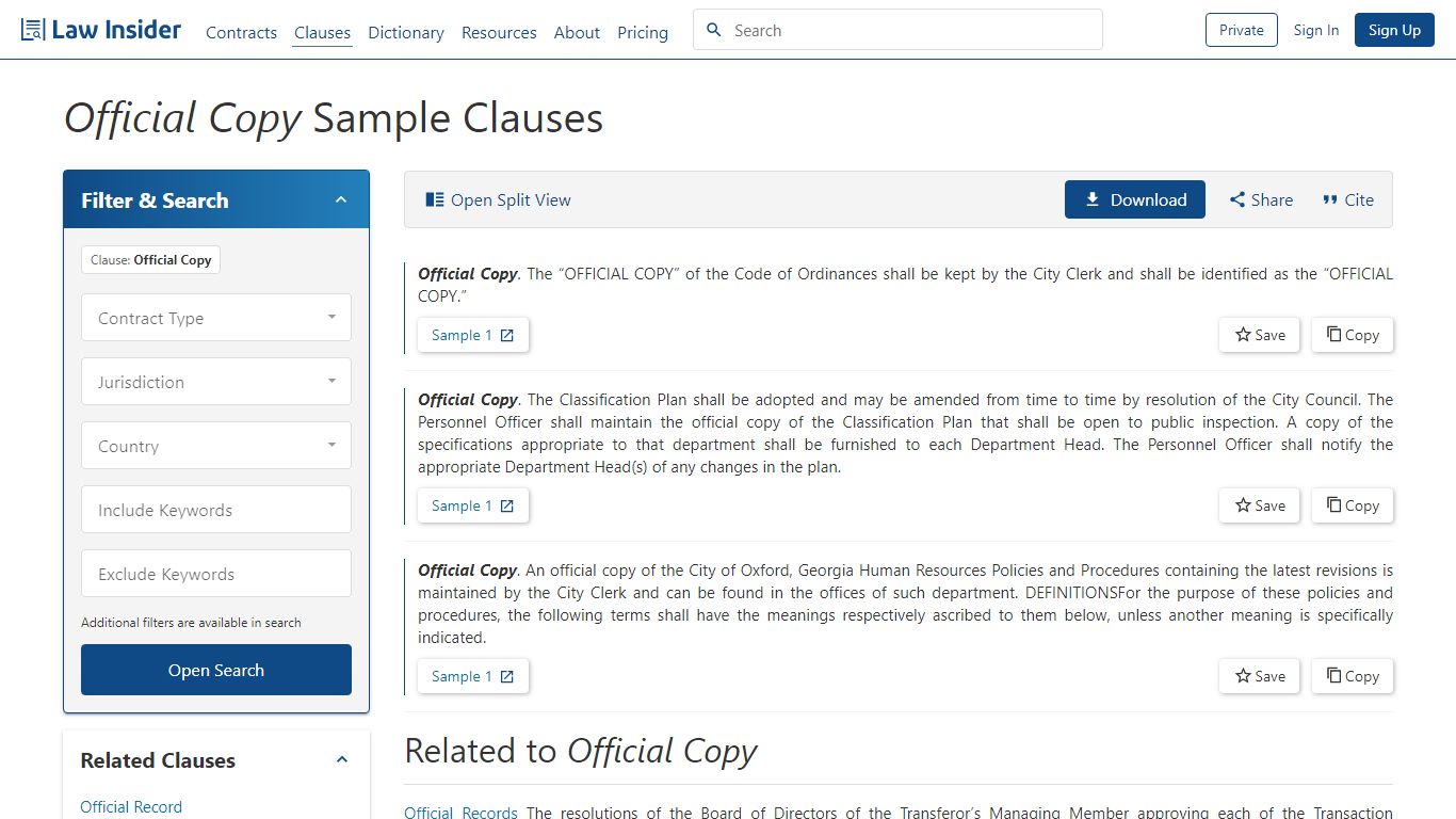 Official Copy Sample Clauses | Law Insider